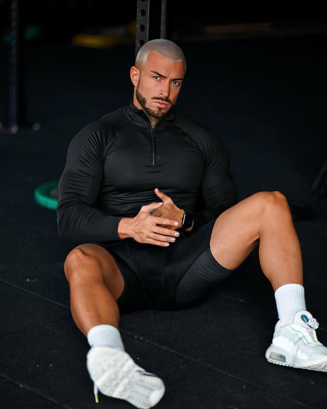 Half zip training top, Black, front
