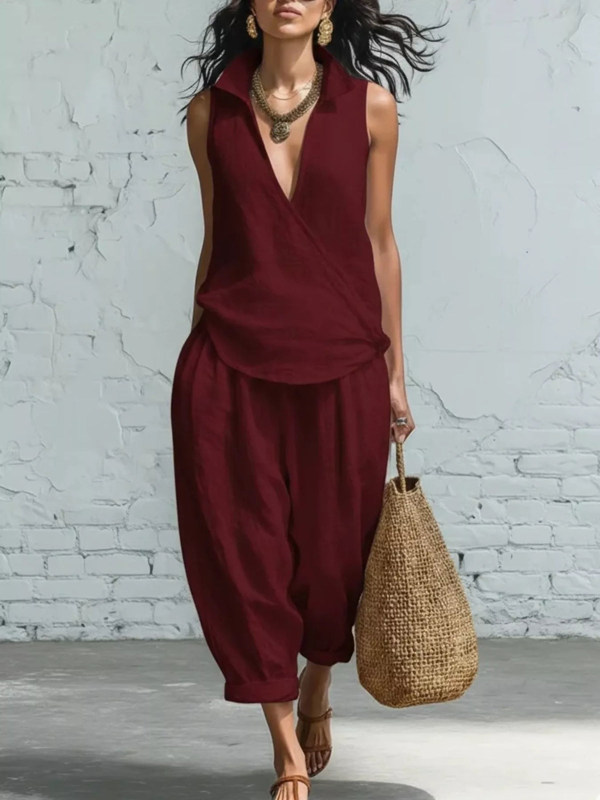 Sleeveless top and pants set – orange