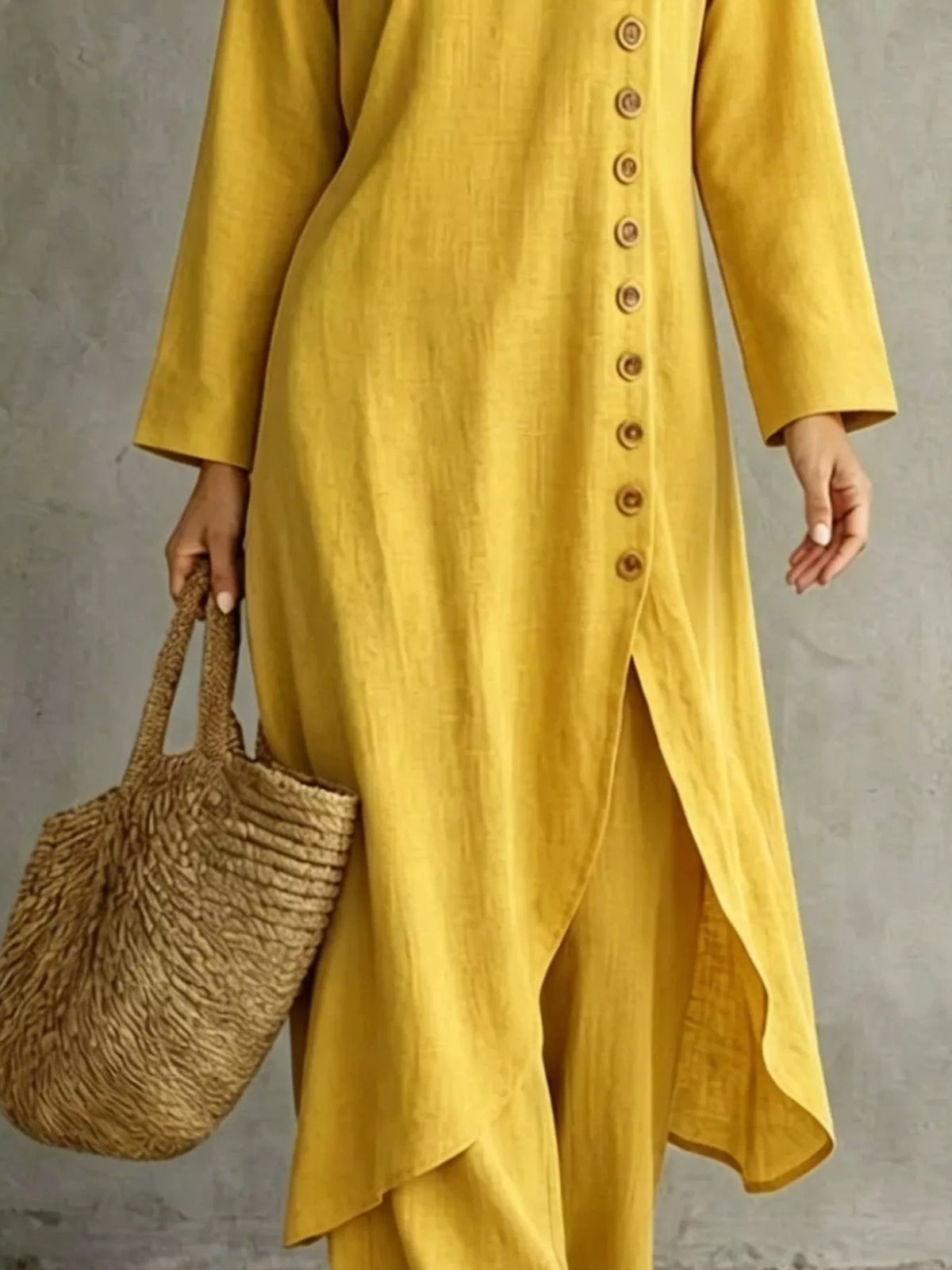 Side-buttoned longline top and pants set
