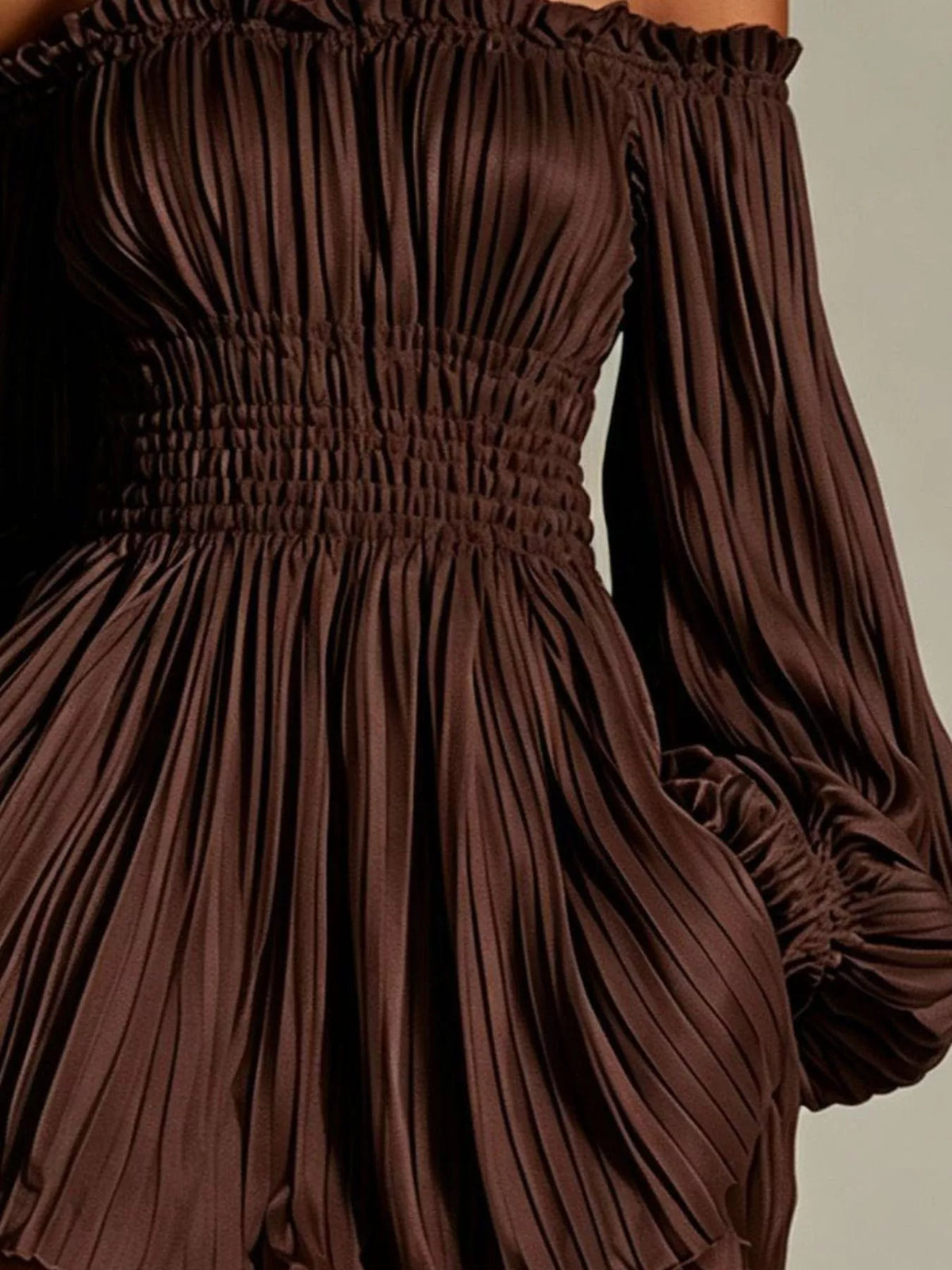 Off-shoulder pleated mini dress