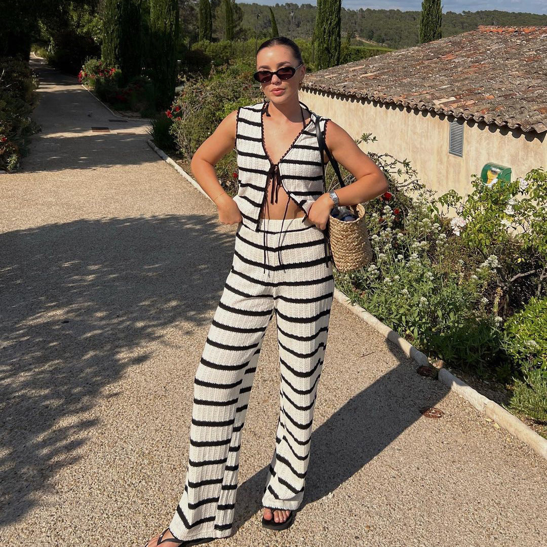 Tie-front cardigan and trouser set
