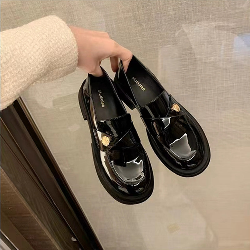 Chunky-heel leather loafers