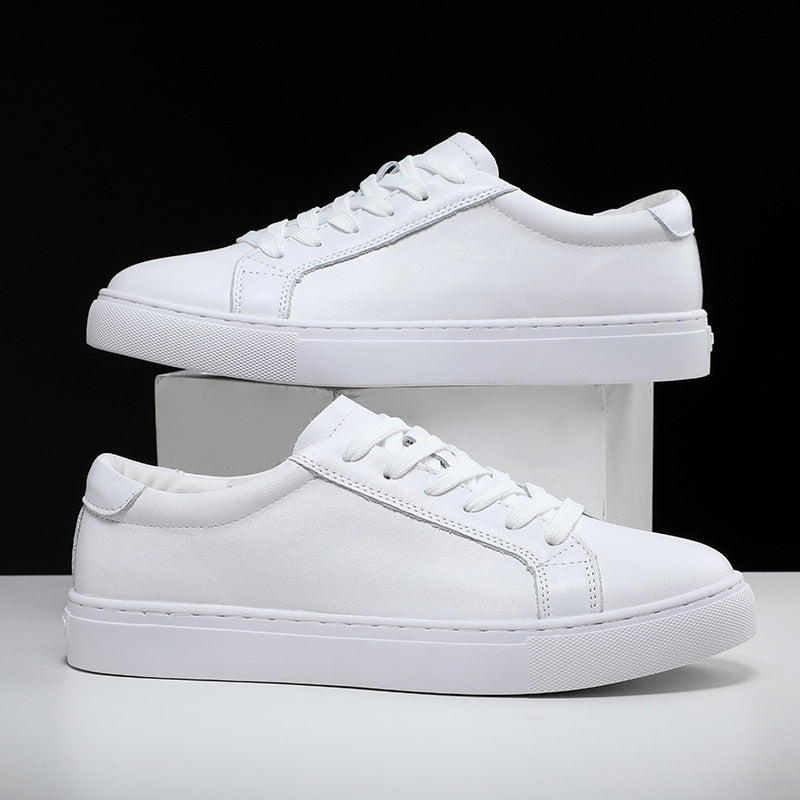 Leather low top sneakers, White, side