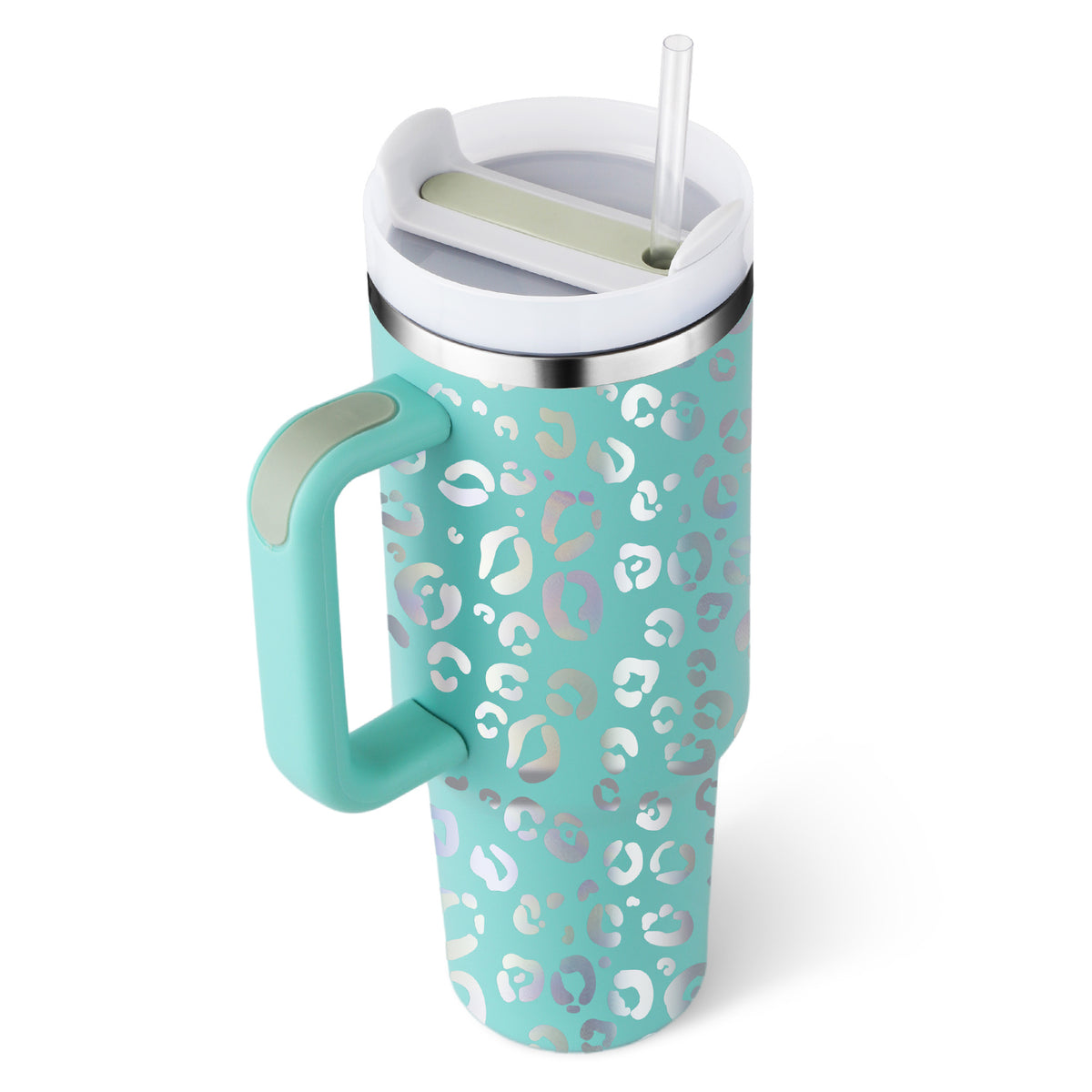 Gobelet isotherme de 113 cl avec poignée et paille, en acier inoxydable, anti-fuite, avec couvercle, idéal pour la voiture, la salle de sport, le bureau ou les voyages.