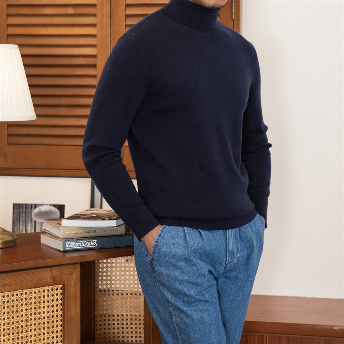 Wool blend turtleneck, Navy, front