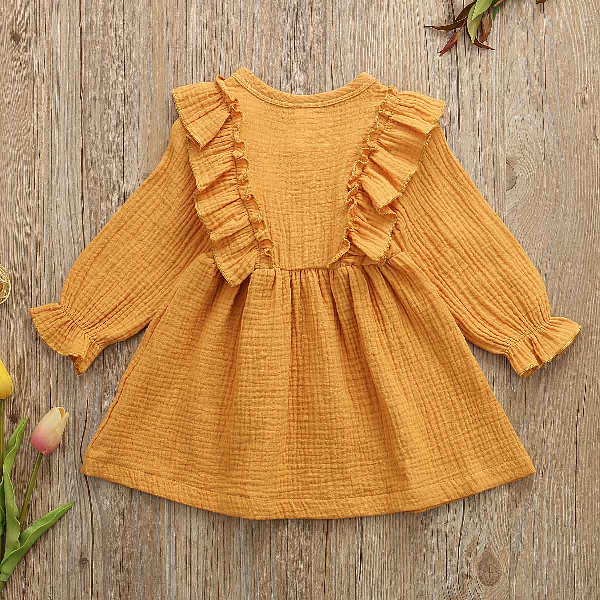Girls' muslin ruffle dress