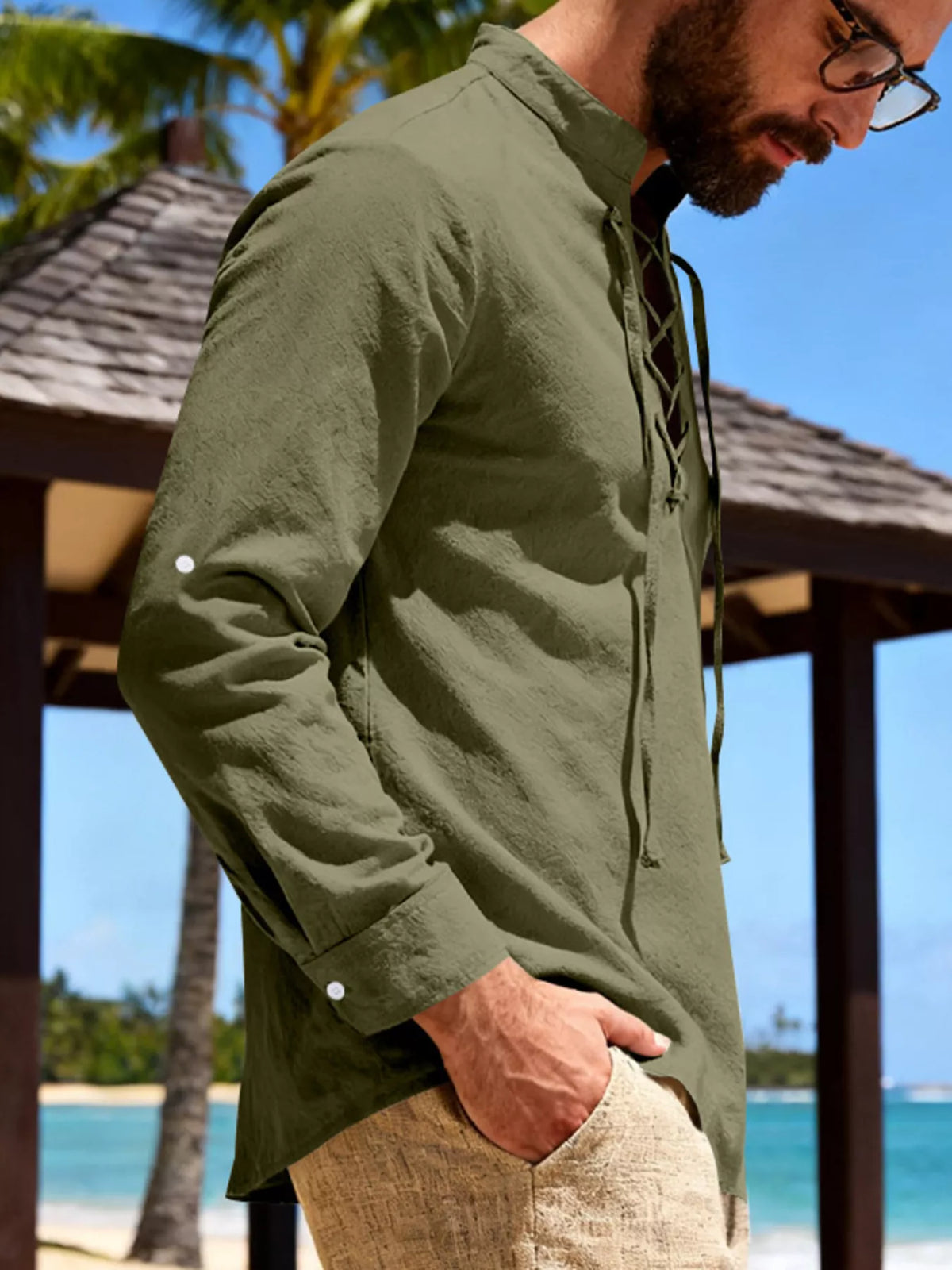 Lace-up linen shirt