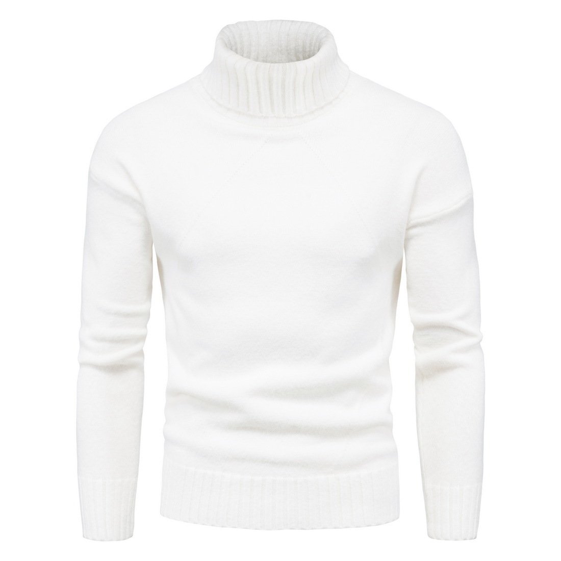 Rib trim turtleneck sweater, White, front