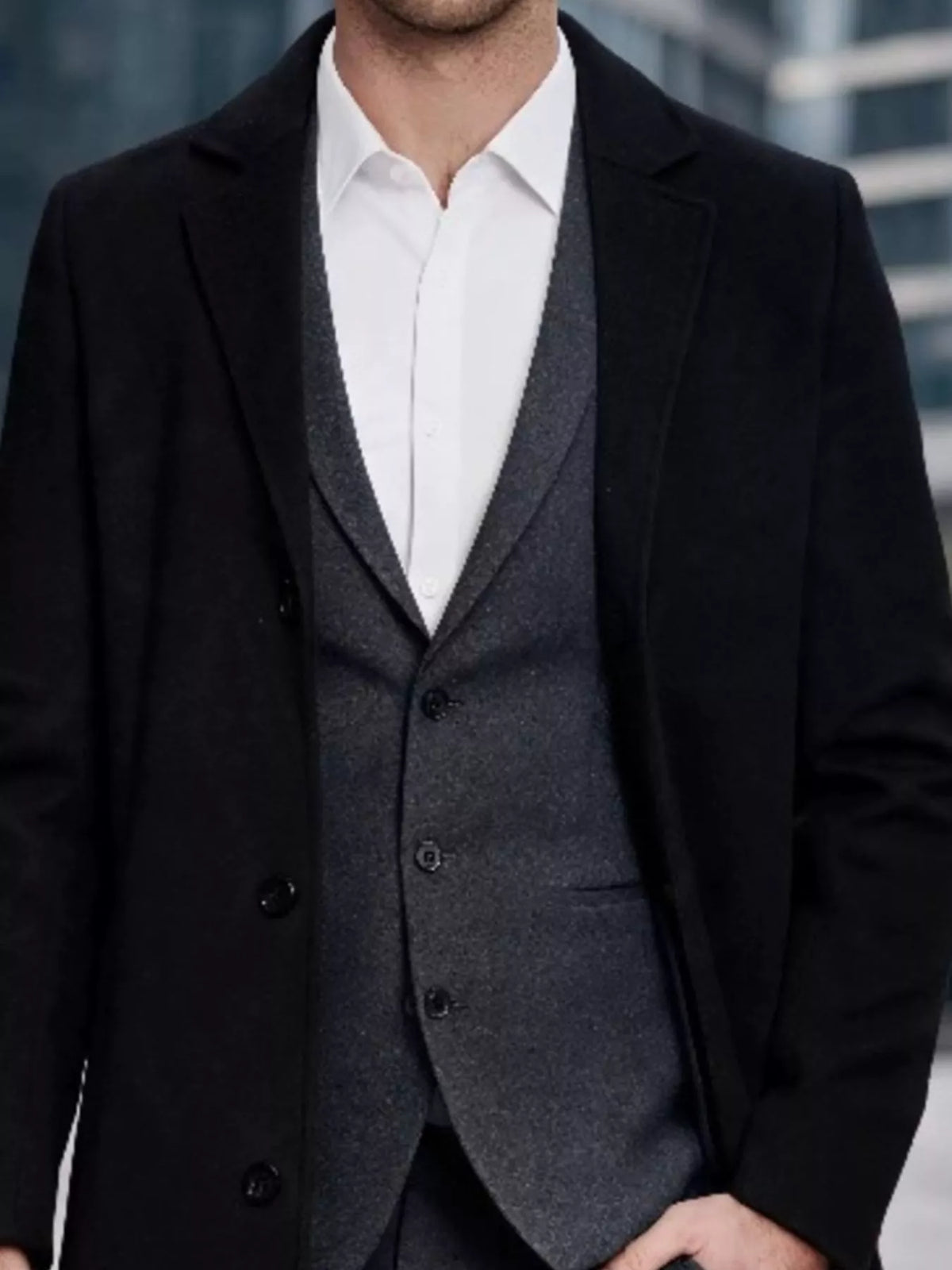 Slim-fit lapel collar overcoat