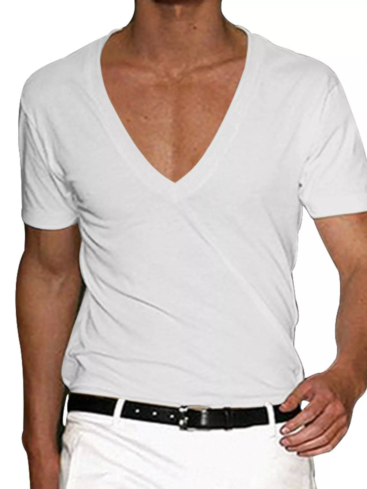 Deep V-neck tee – white