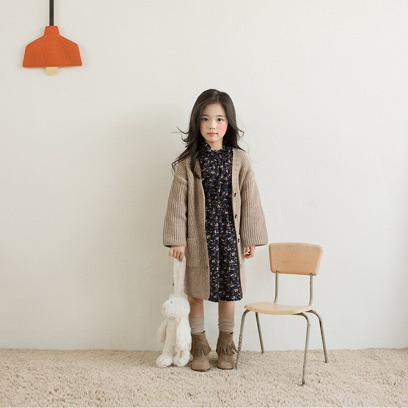 Girls' long knit cardigan