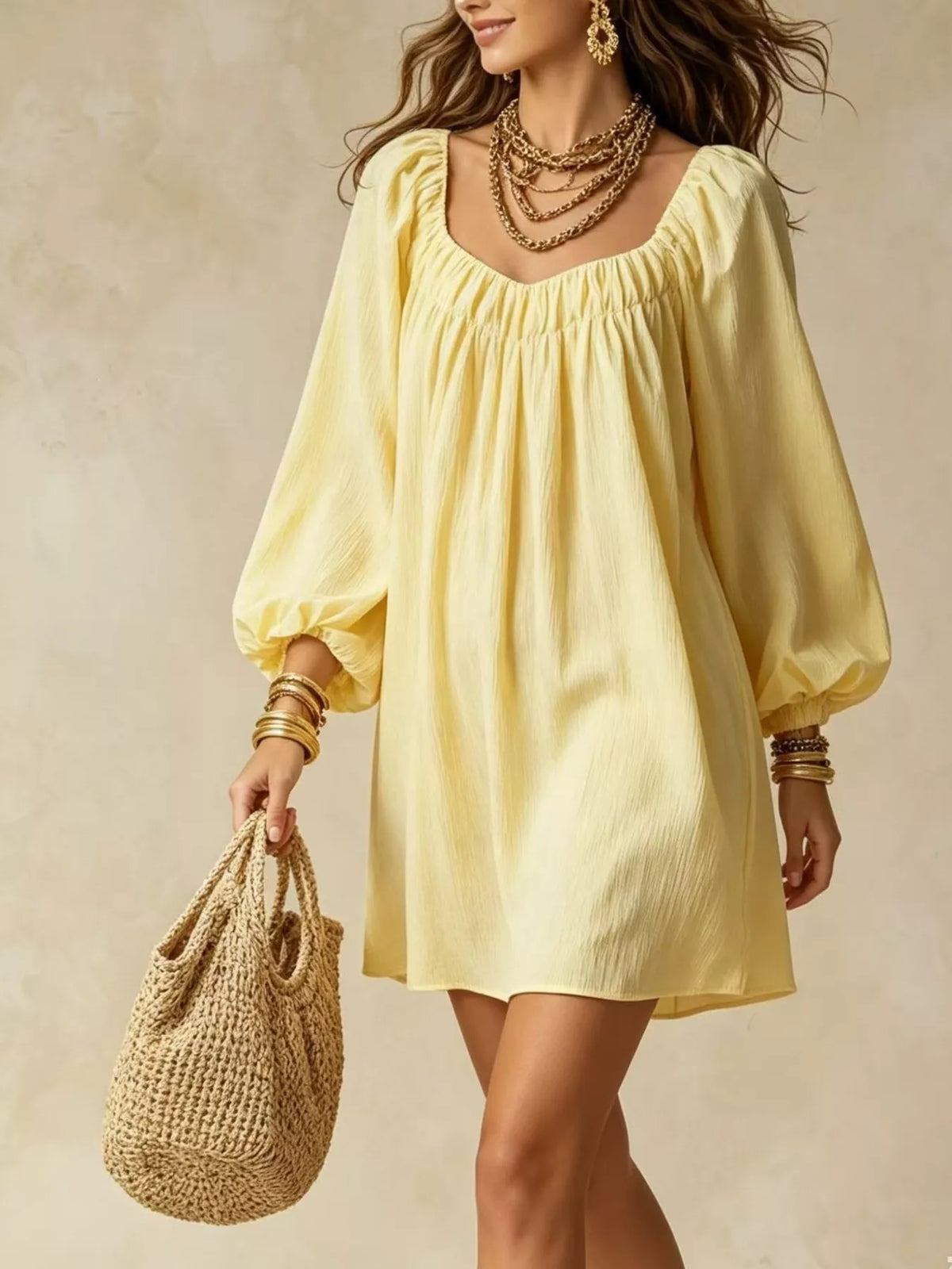 Balloon-sleeve mini dress