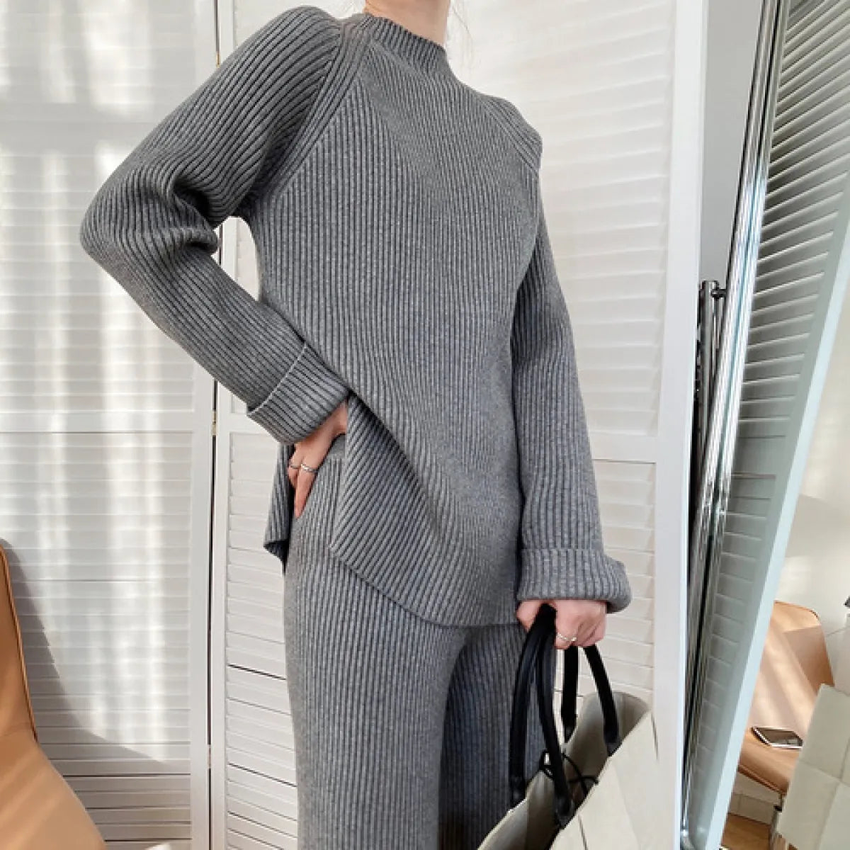 Deep rib lounge set, Gray, standing