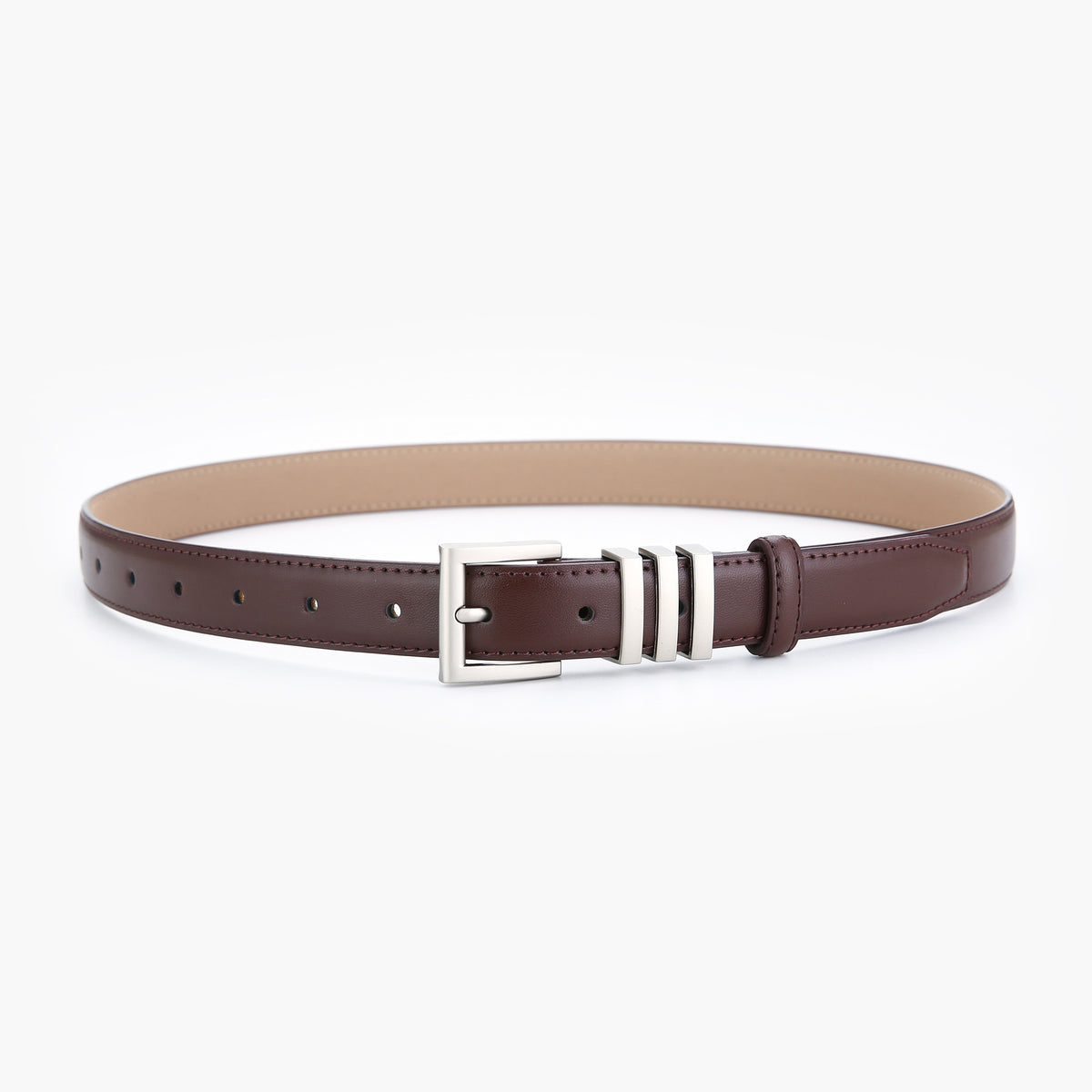 Triple keeper leather belt, front
