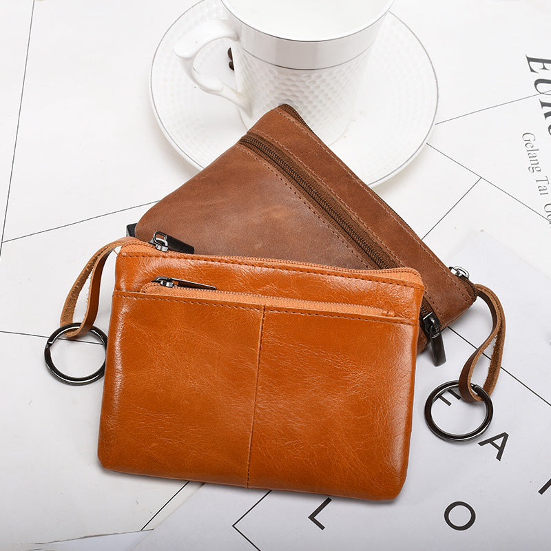 Leather zip coin pouch