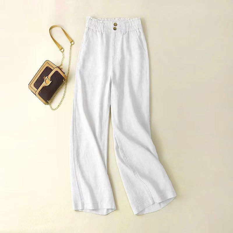 High-waist linen wide-leg trousers