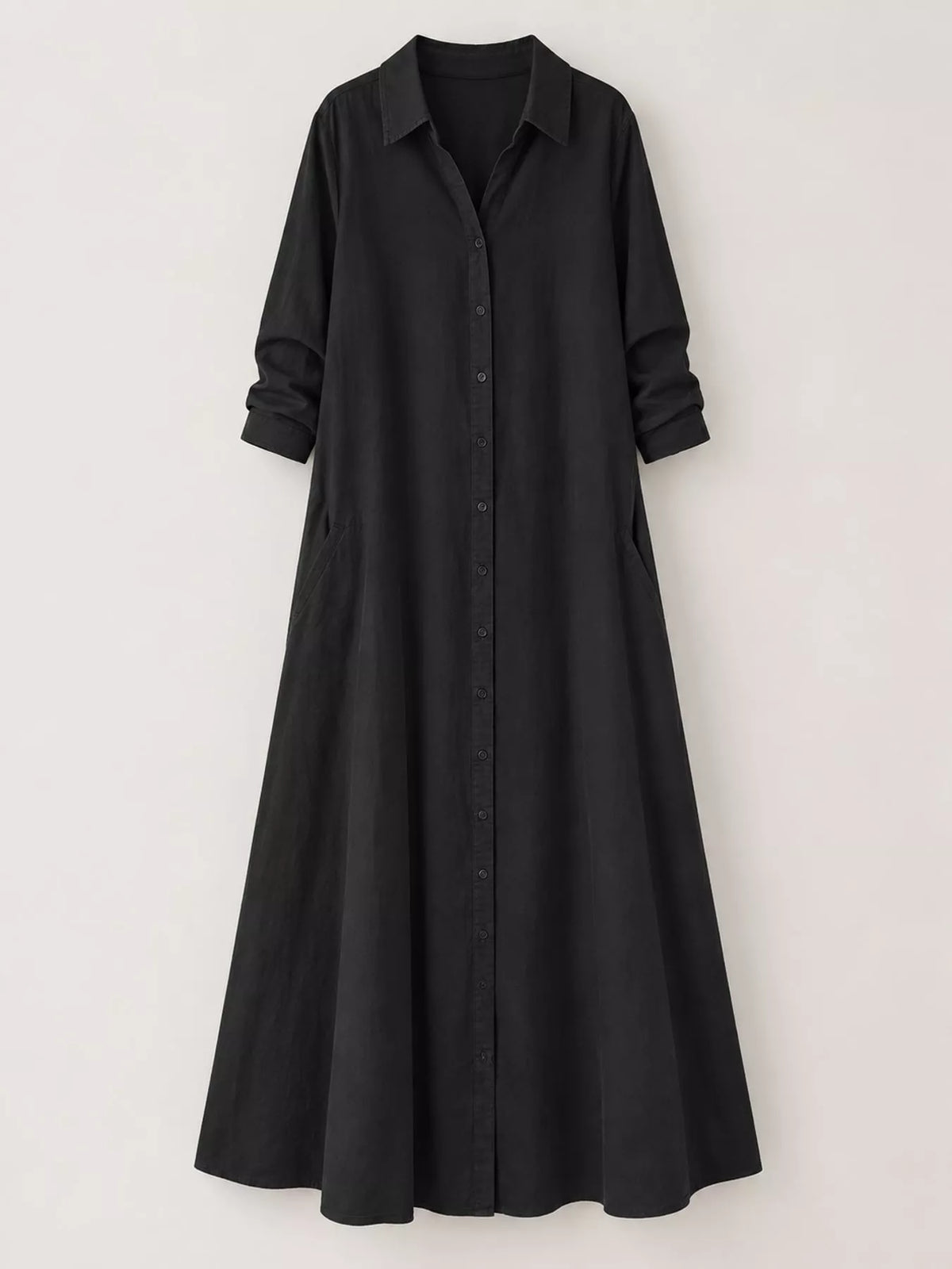Button front long sleeve maxi shirt dress