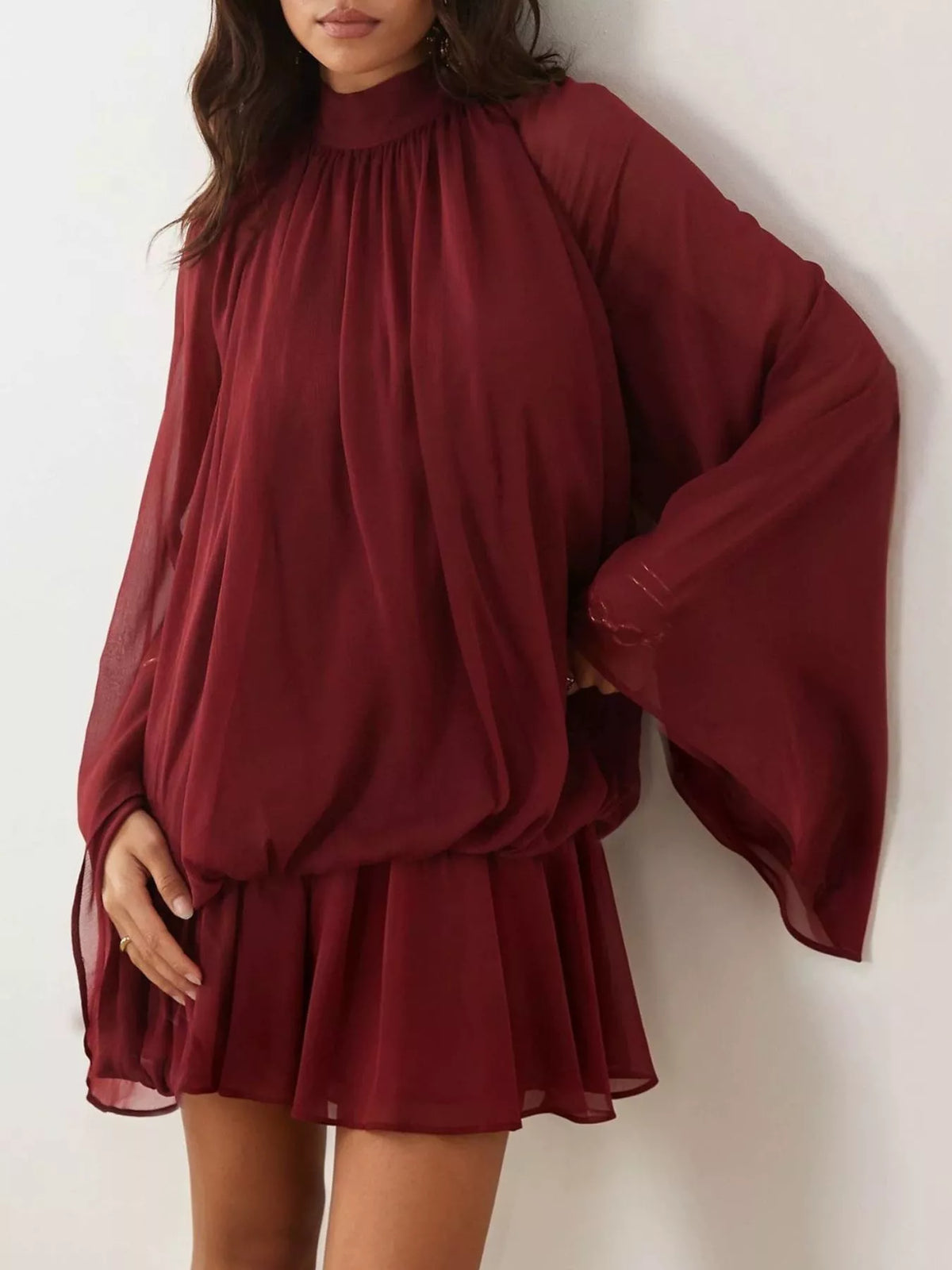Tie-back flare-sleeve mini dress