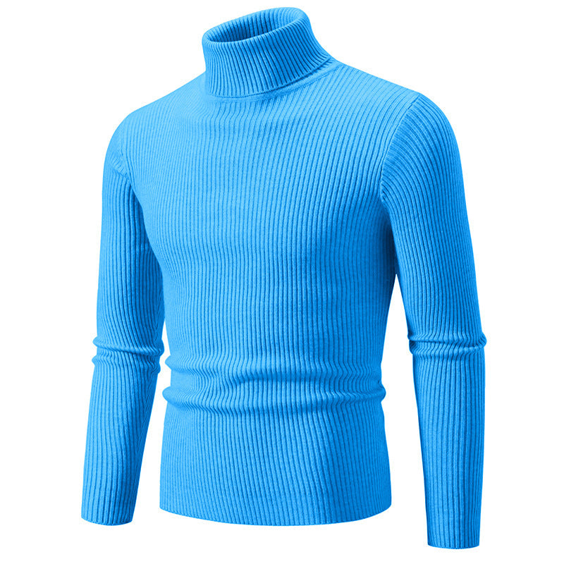 Retro Simple Solid Color Turtleneck Base Inner Wear Outer Wear Casual Men's Thin Slim Knit Sweater