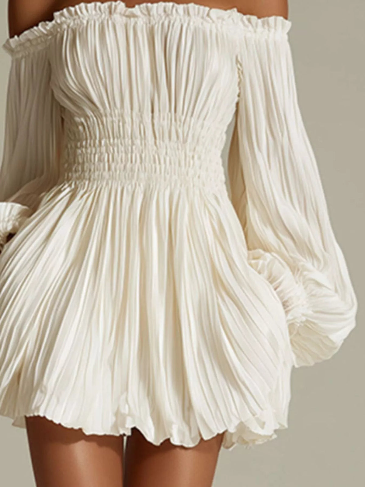 Off-shoulder pleated mini dress