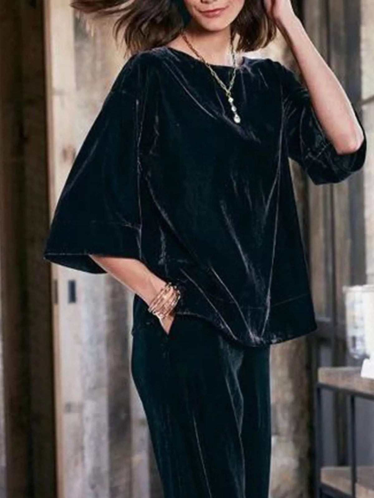 Velvet boat-neck top
