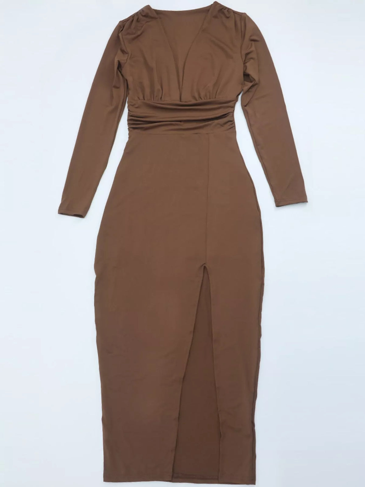 Ruched V-neck slit dress