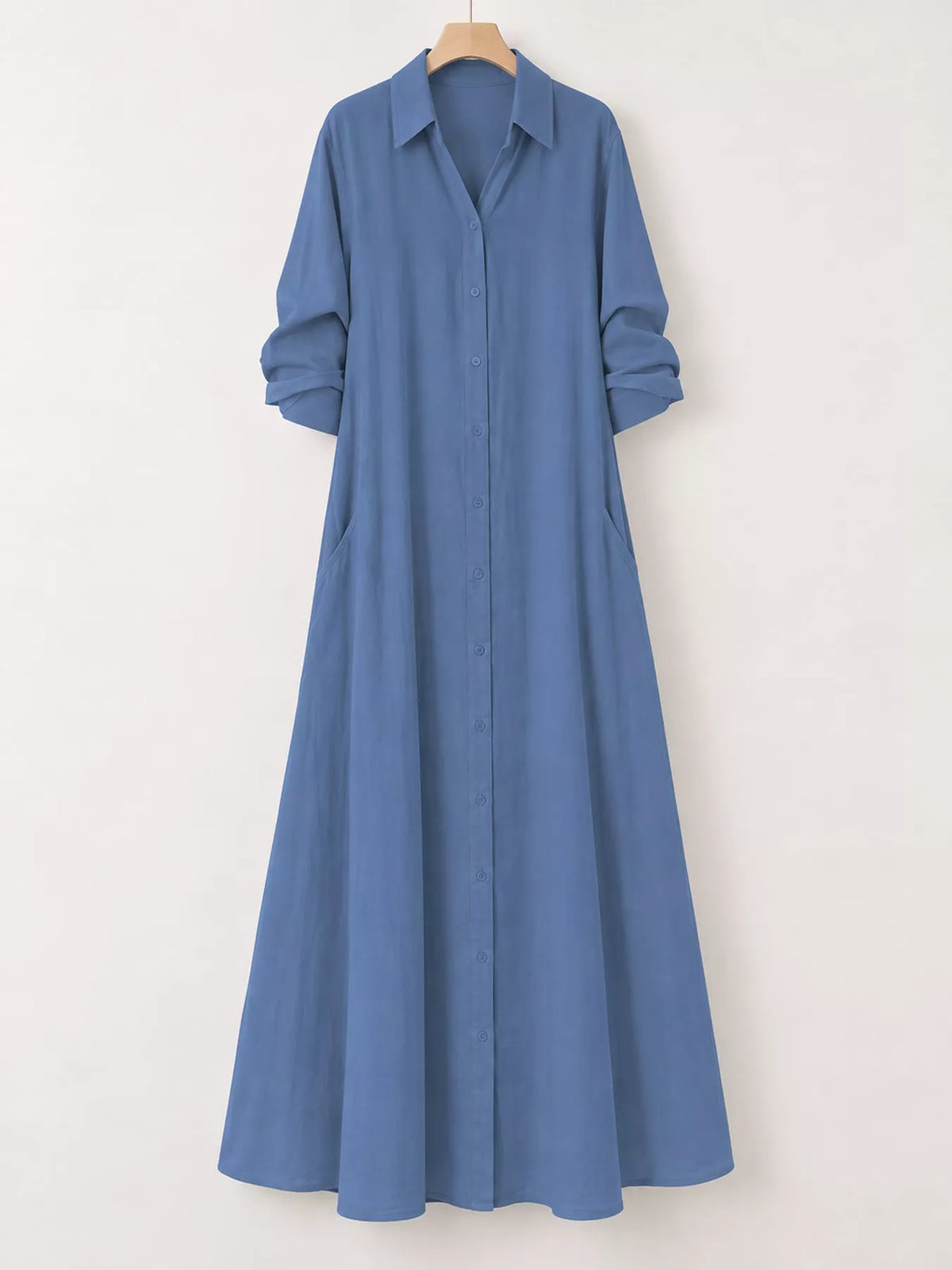 Button front long sleeve maxi shirt dress