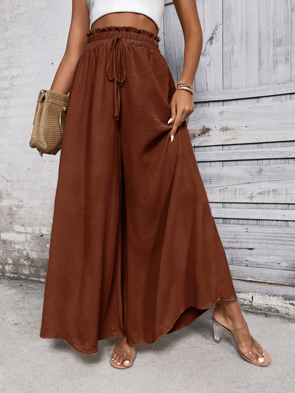 Tied high waist wide leg pants