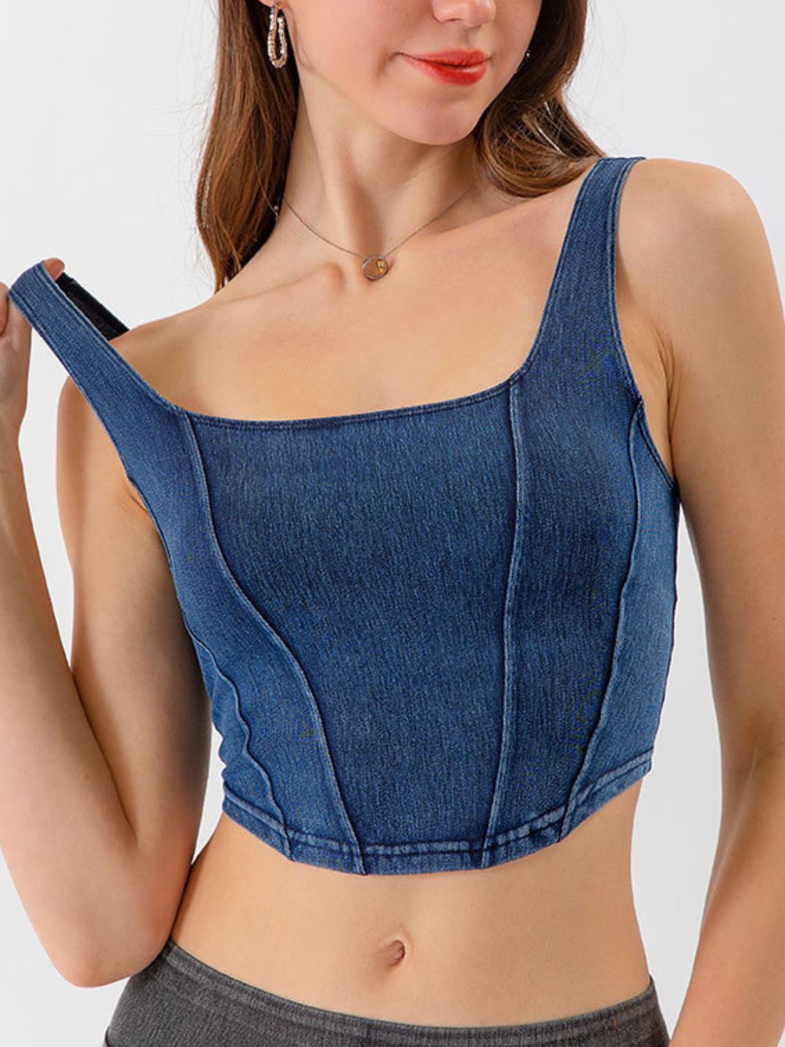 Seam detail cropped denim tank
