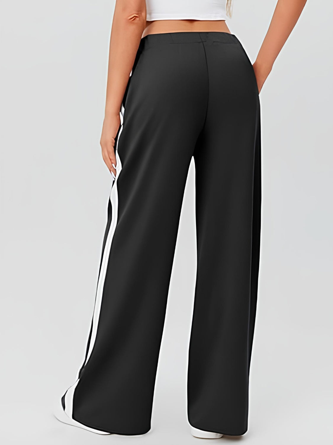 Side striped wide leg pants