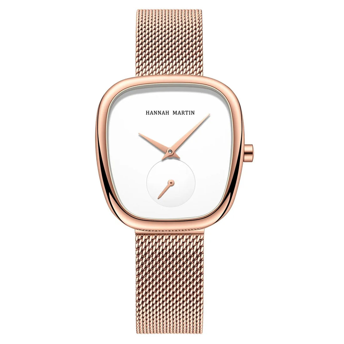 Square mesh strap watch, Rose gold, white dial, front