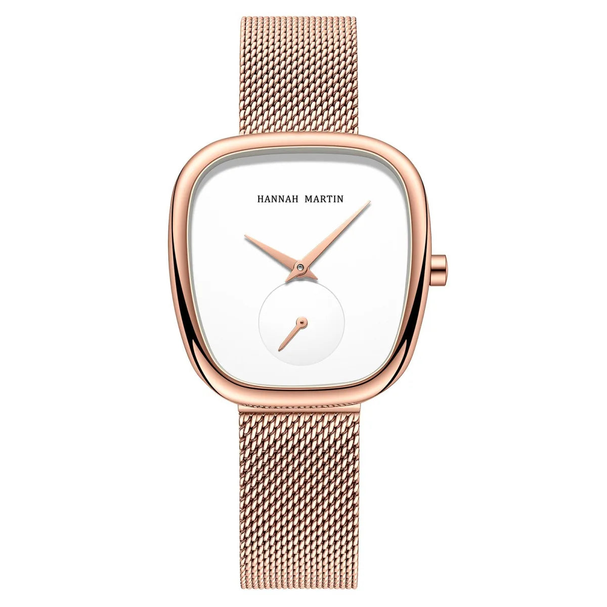 Square mesh strap watch, Rose gold, white dial, front