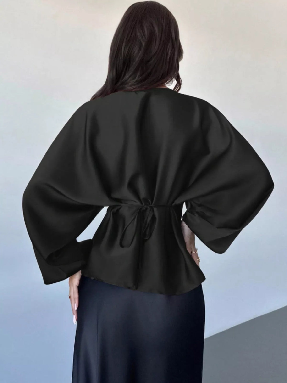 Back tie long sleeve blouse