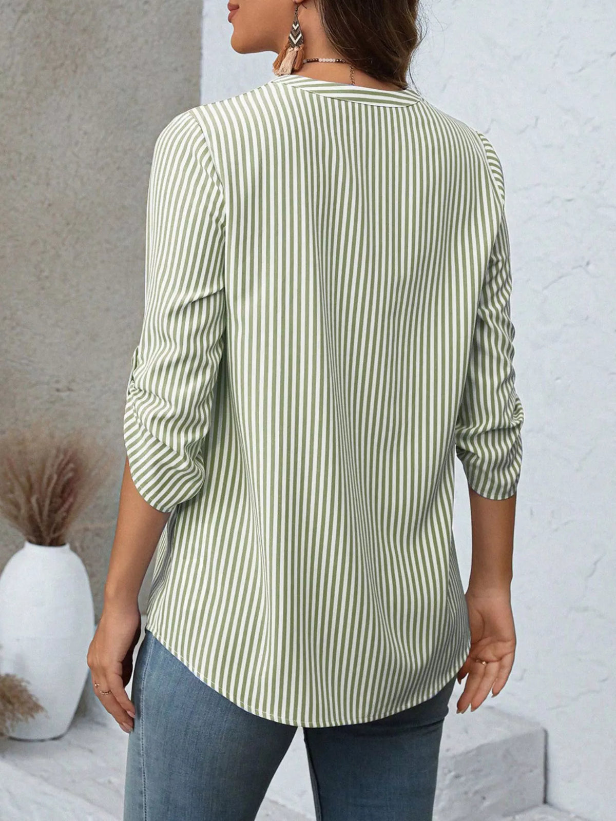 Striped roll-sleeve blouse