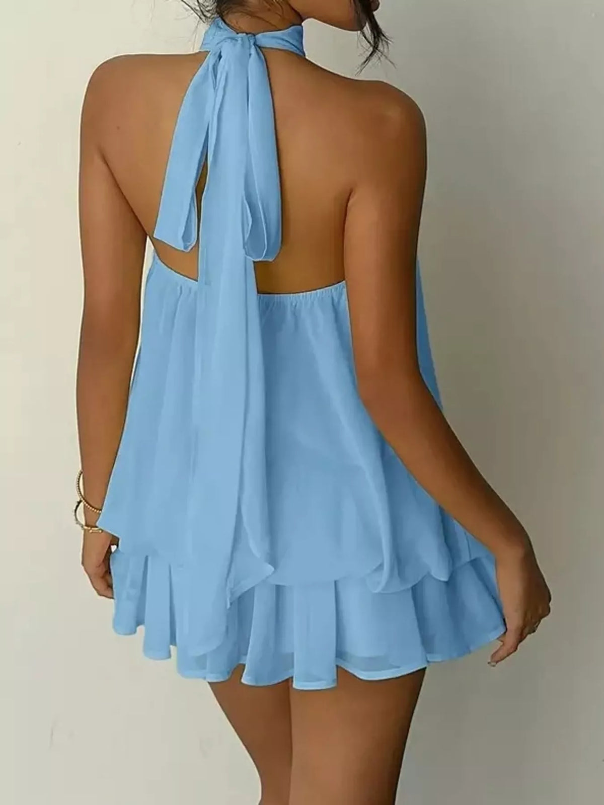 Ruched halter mini dress