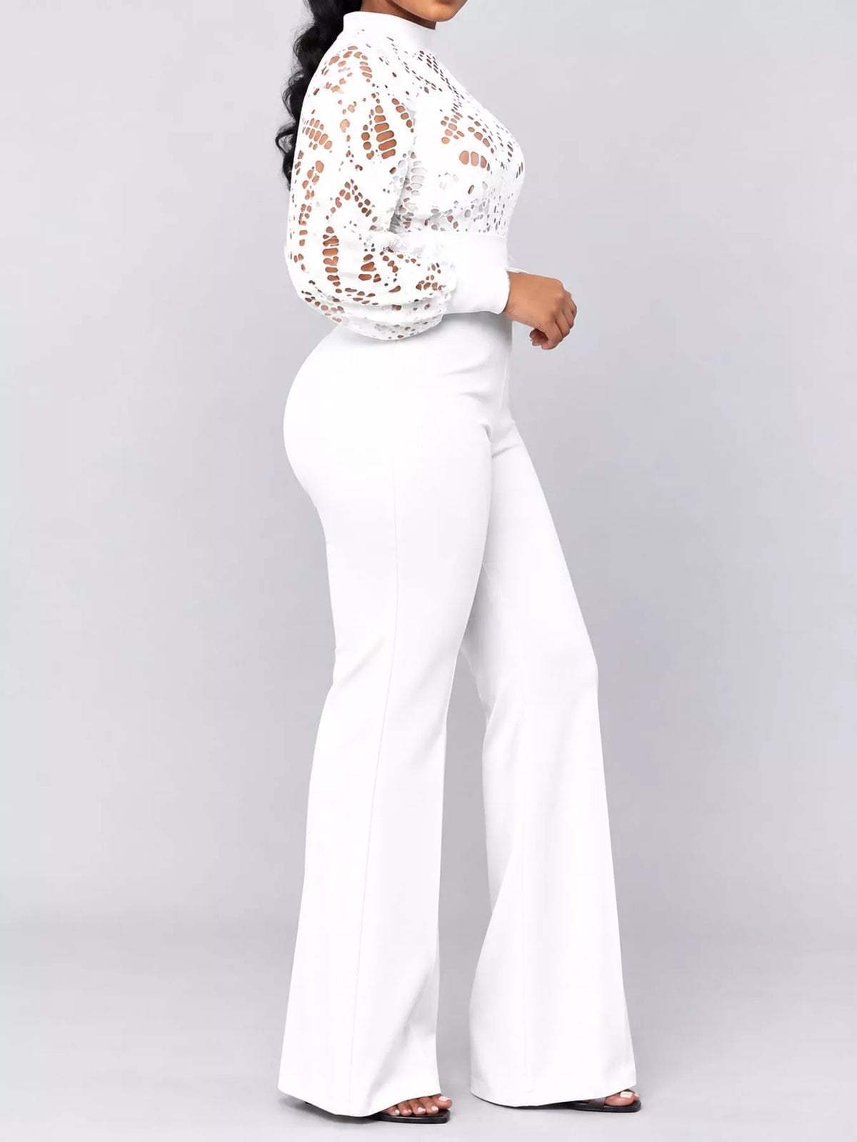Lace lantern-sleeve jumpsuit
