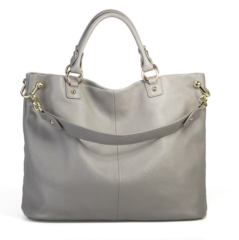 Slouchy leather top handle tote, Gray, front