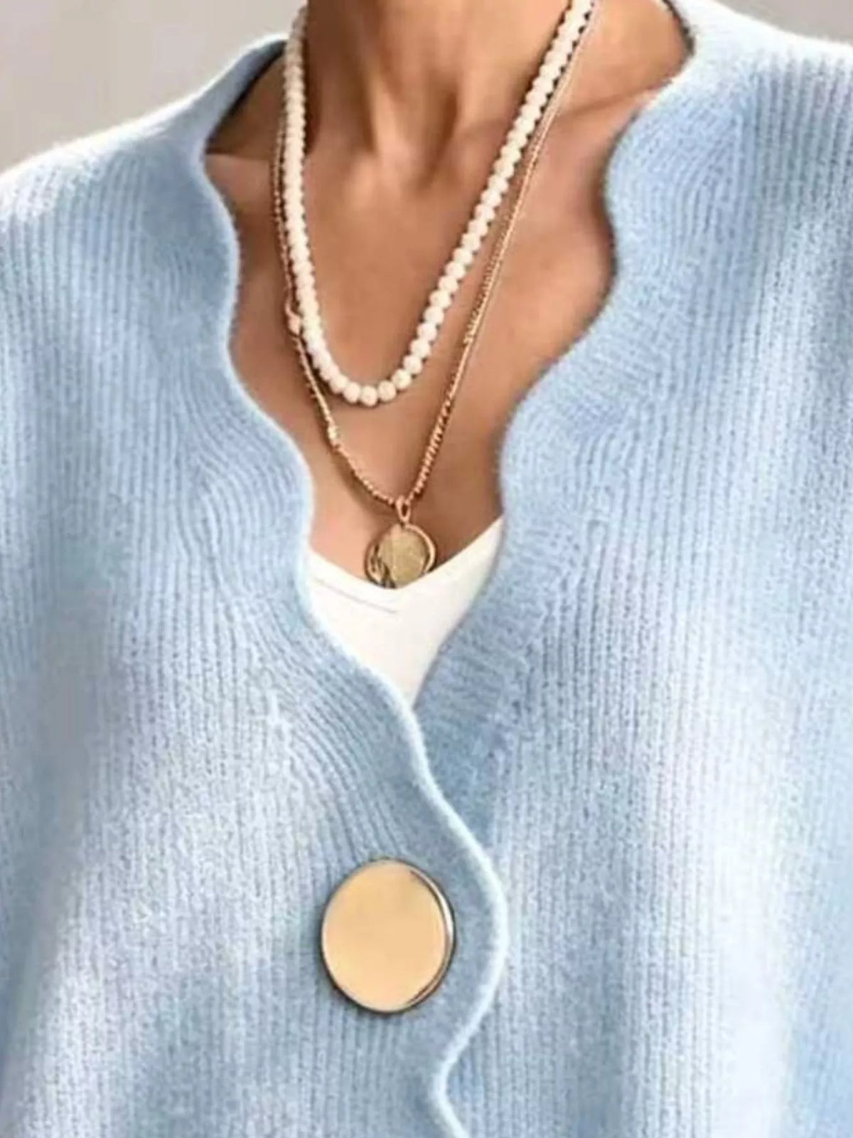 Scalloped-edge oversized button-down cardigan