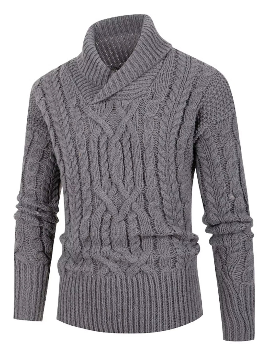 Shawl collar cable knit sweater, Grey