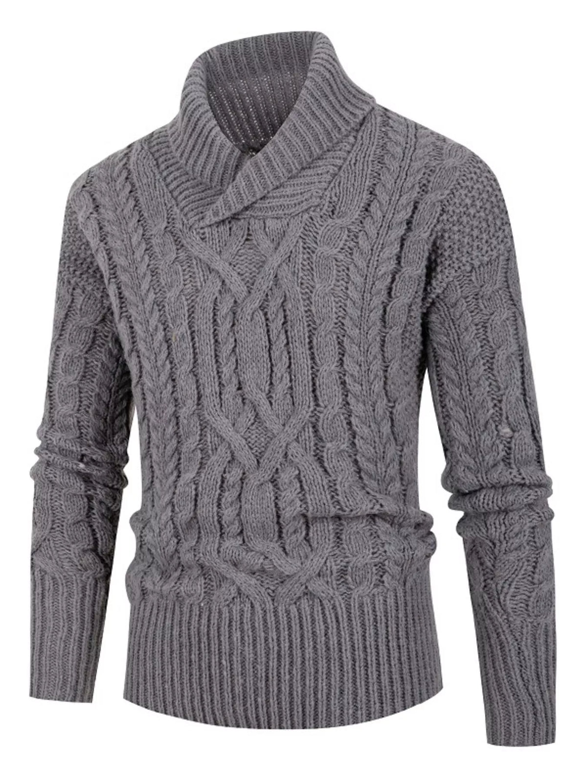 Shawl collar cable knit sweater, Grey