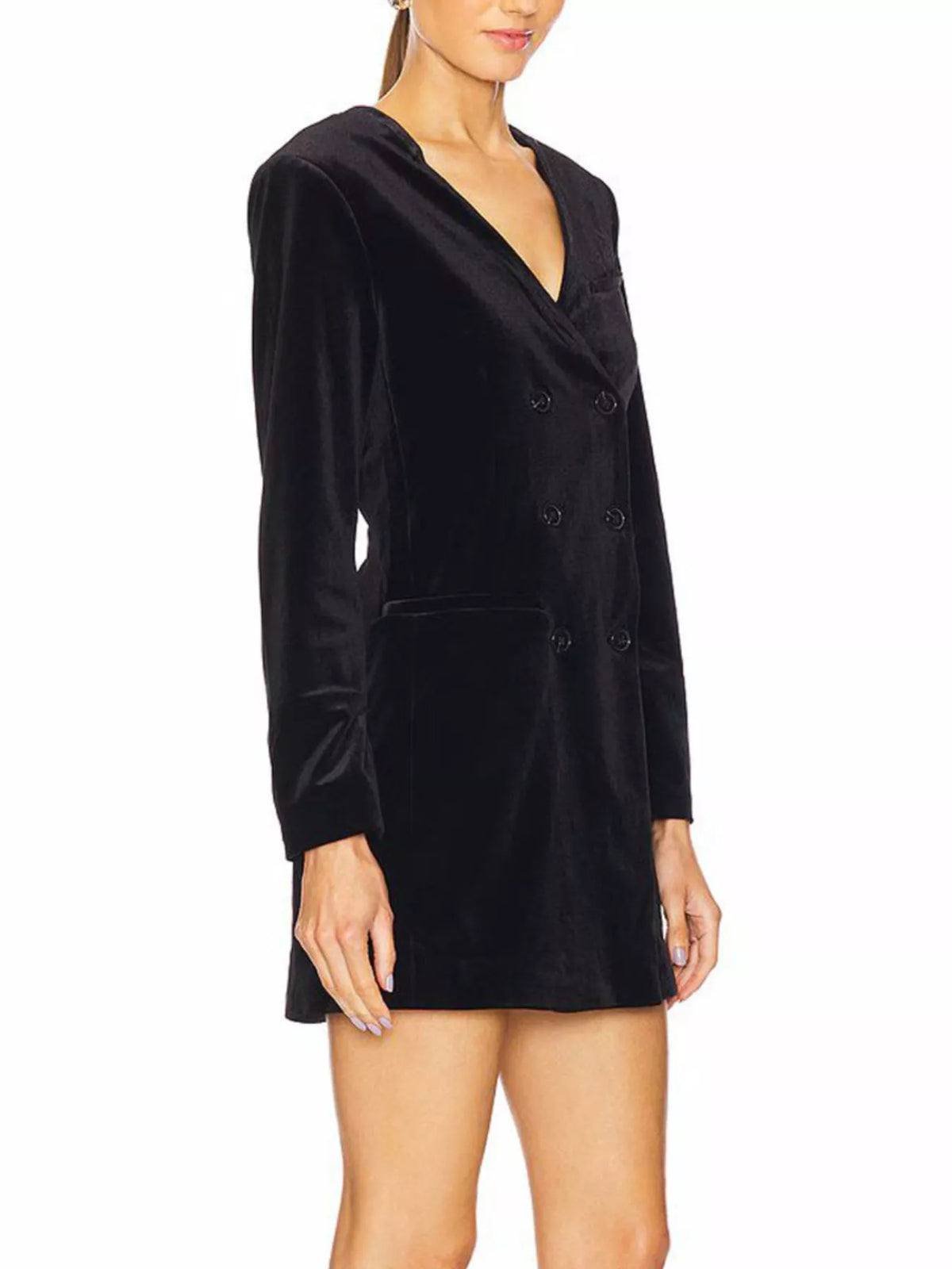 Velvet double-breasted blazer dress