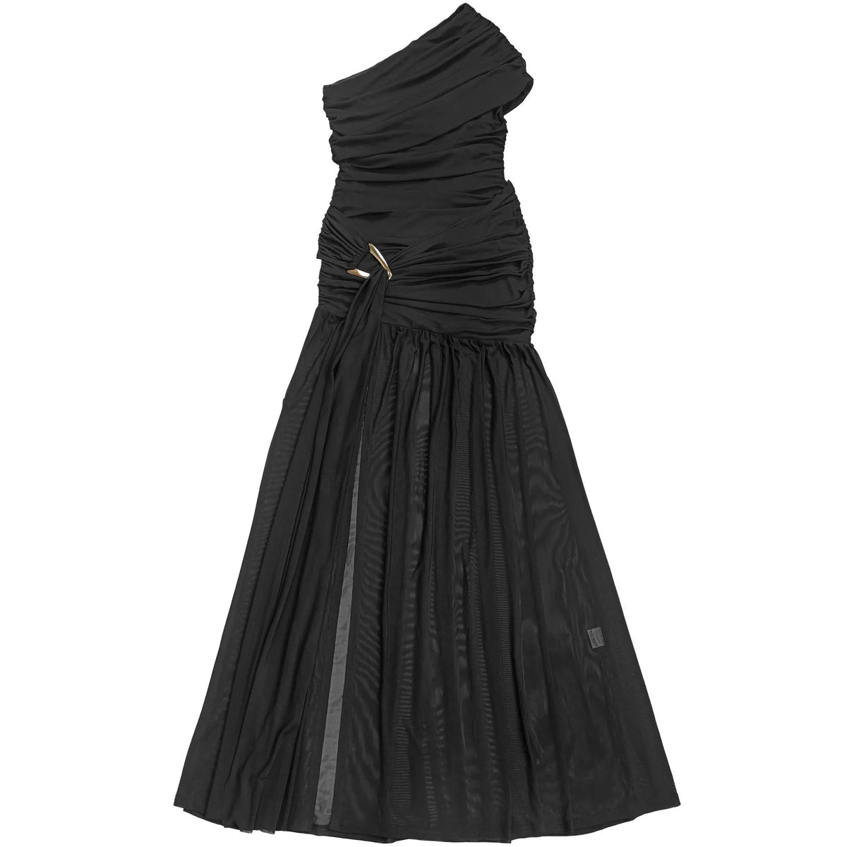 One-shoulder ruched evening dress