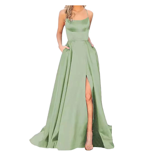Satin cowl slit gown