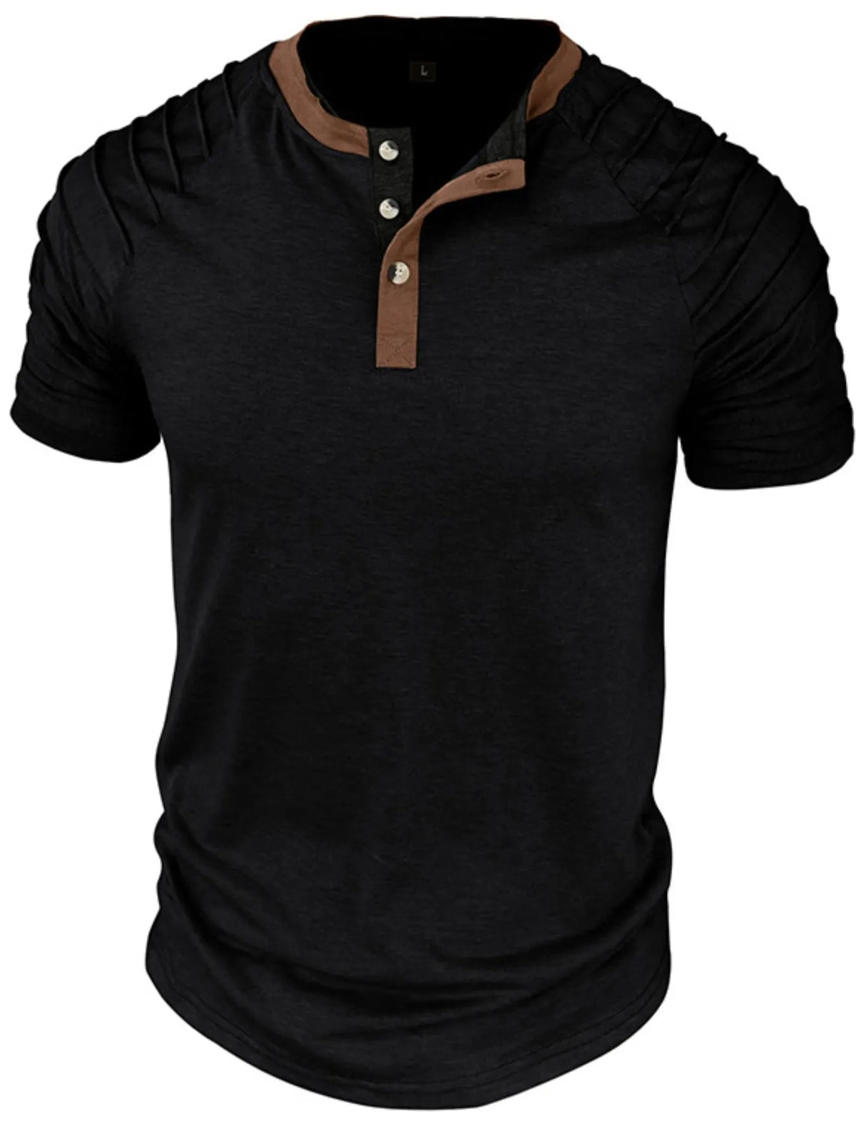 Casual henley short sleeve top with contrast collar