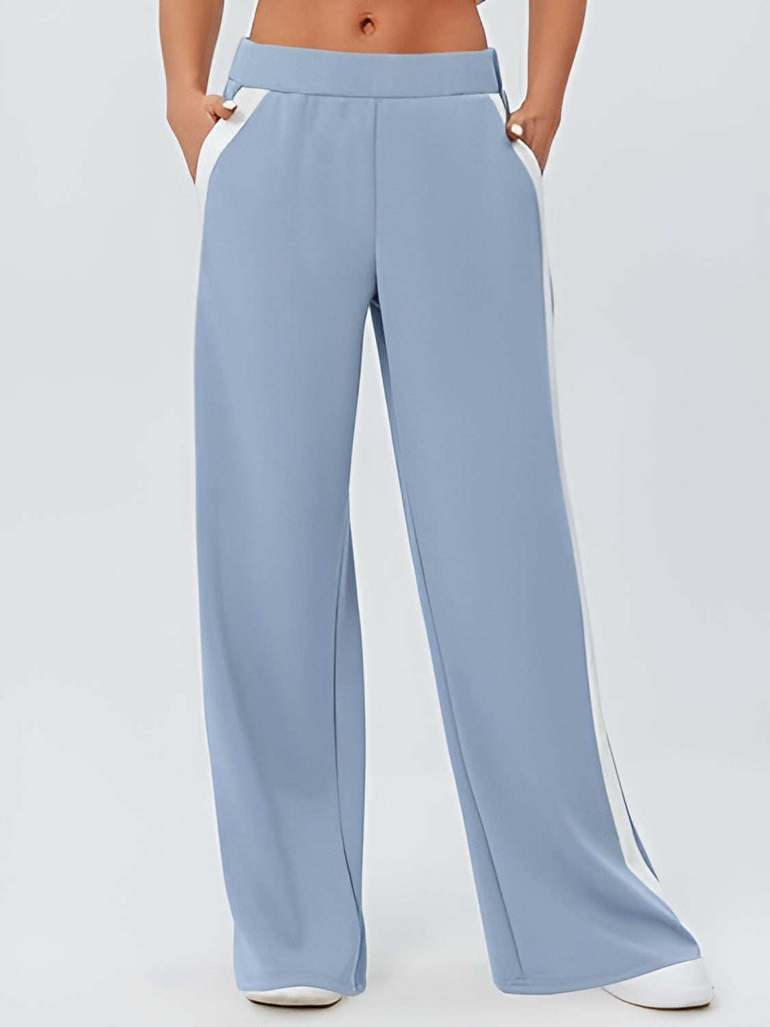 Side striped wide leg pants, Pastel  Blue