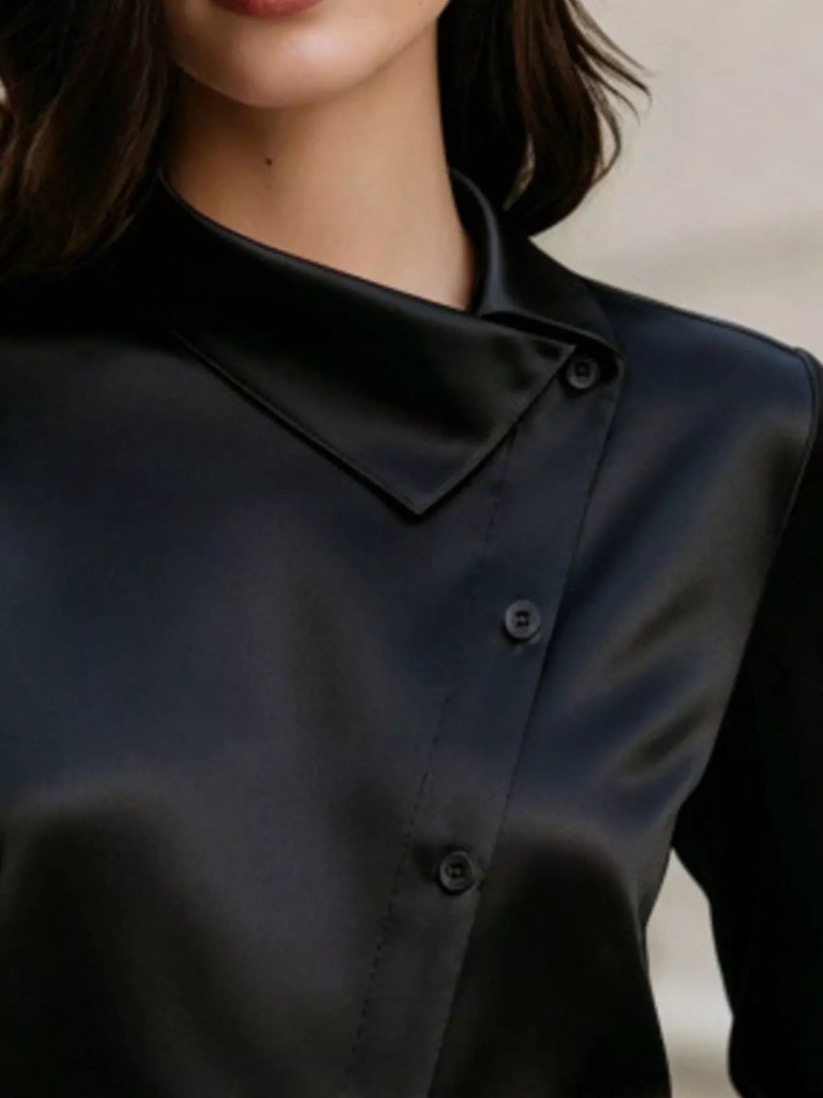 Asymmetric-collar satin blouse
