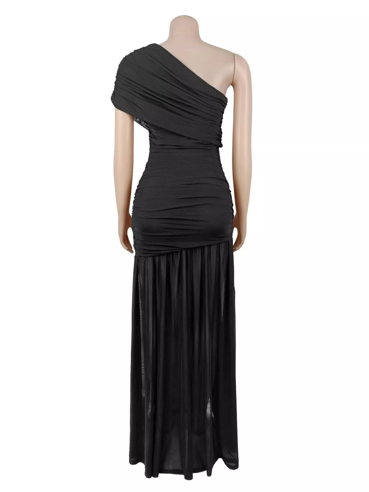 One-shoulder ruched evening dress