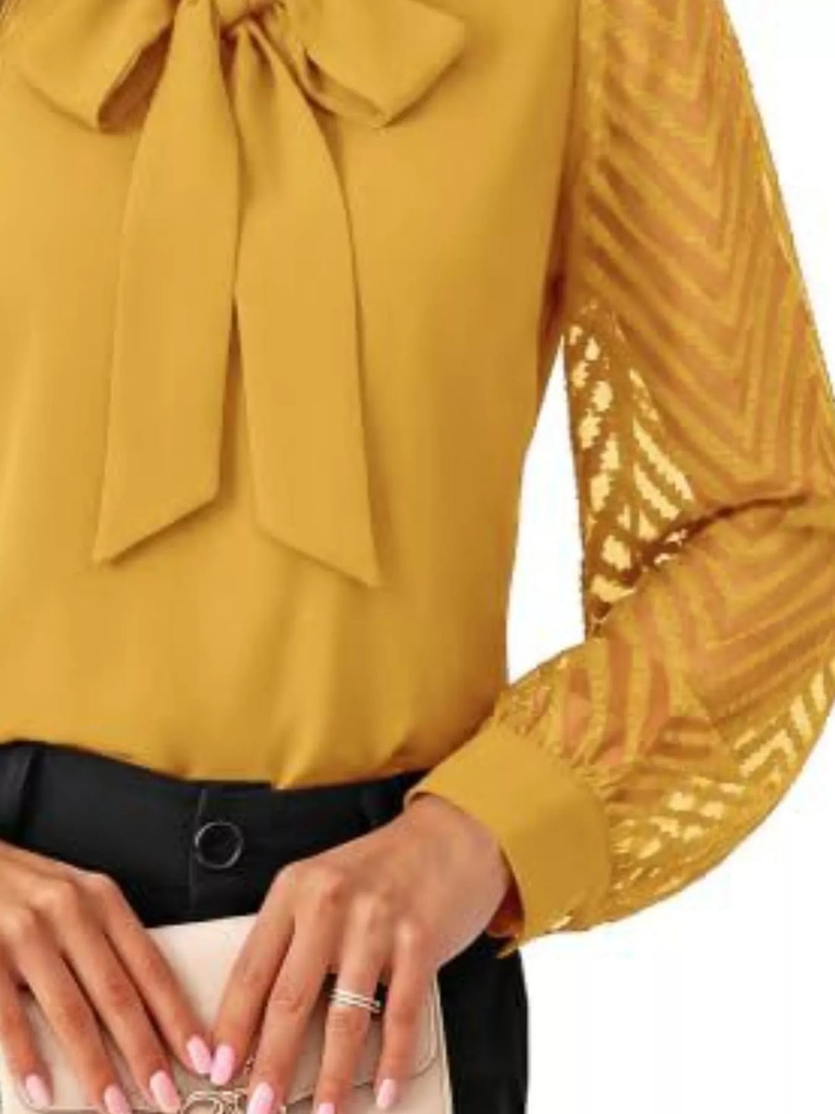 Bow-tie chevron-sleeve blouse