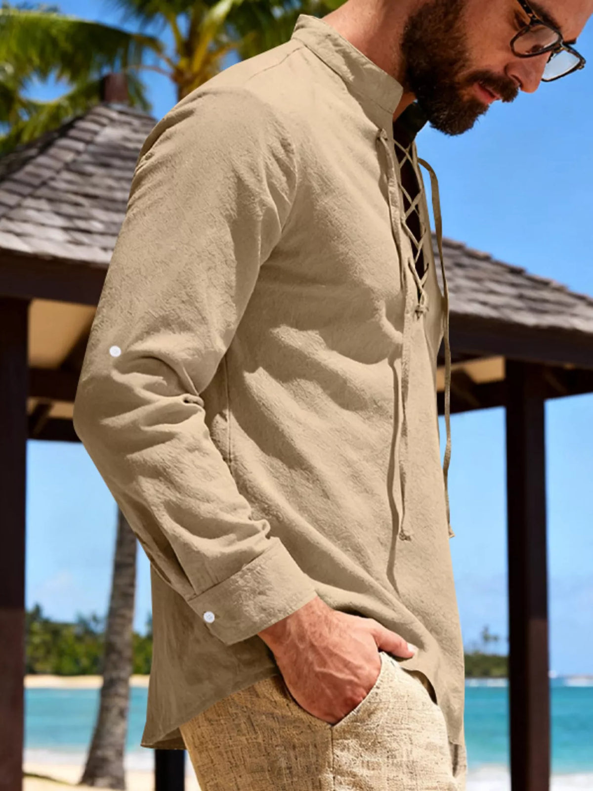Lace-up linen shirt