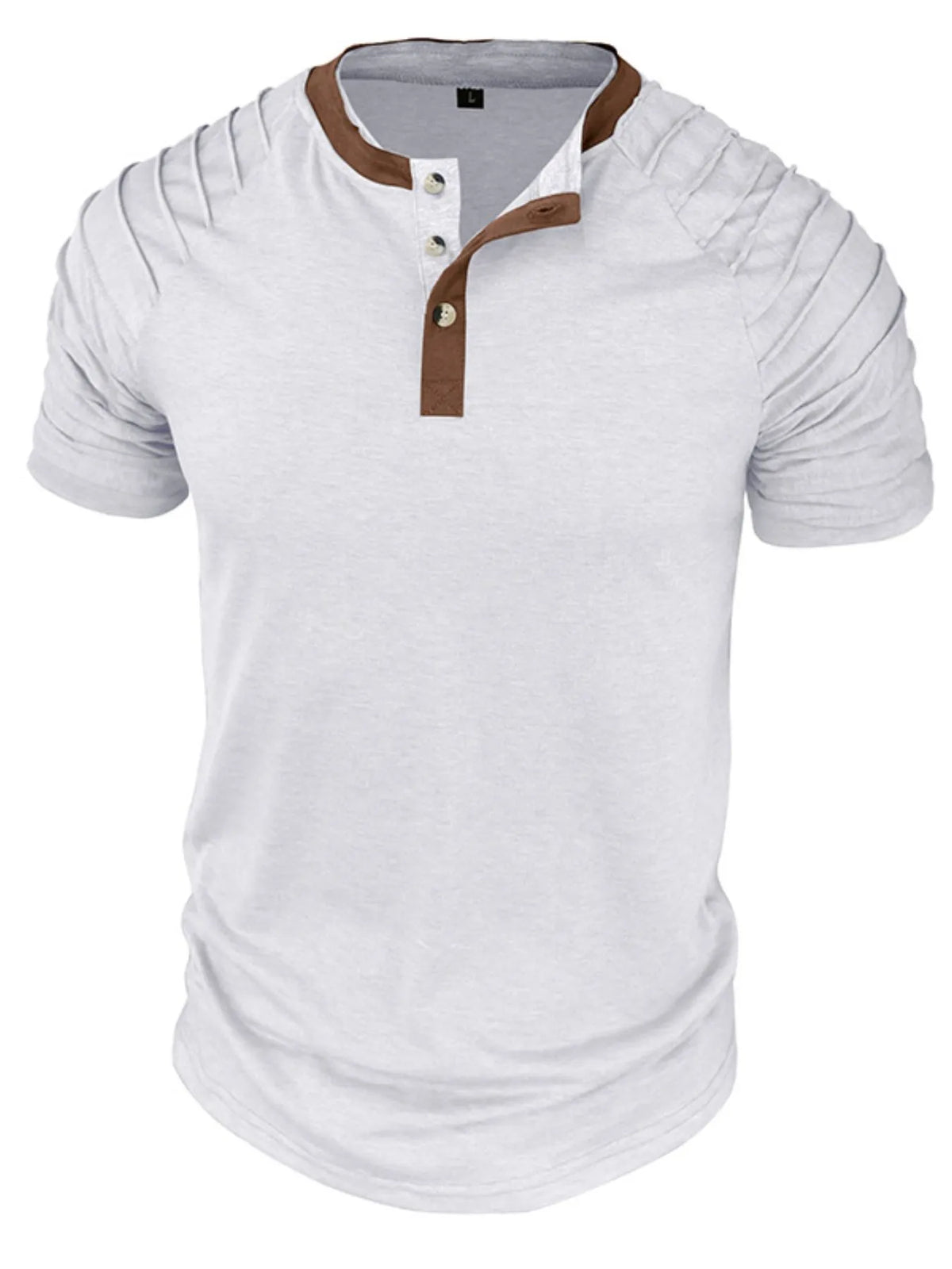Casual henley short sleeve top with contrast collar, White